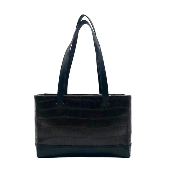 Cristian Italian Leather Brown & Black Croc Embossed Shoulder Bag - Picture 1 of 11